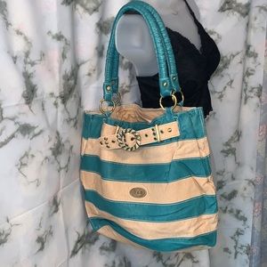 🎒 Cream & Teal Stripe DG Style Bag
